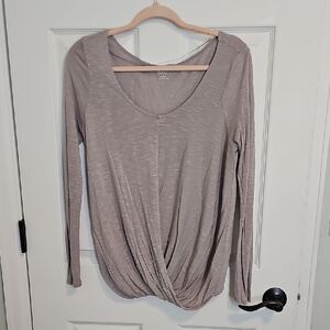 a.n.a Gray Wrap Long Sleeve Blouse